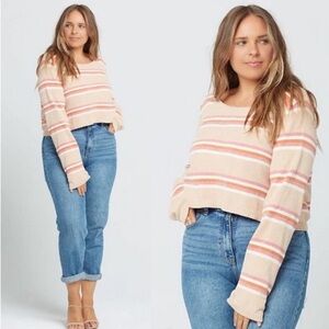 L*Space Women Sun Seeker Crop Sweater XS Pink Chenille‎ Stripe Cozy